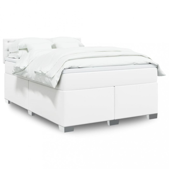 vidaXL Pat box spring cu saltea, alb, 140x190 cm, piele ecologică 3288421
