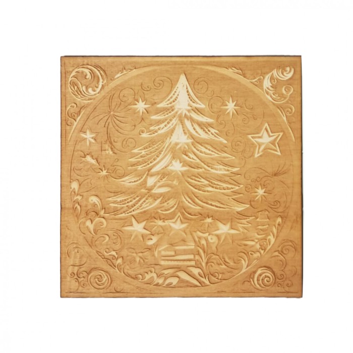 Felicitare lemn gravata Craciun Brad 15*15 cm