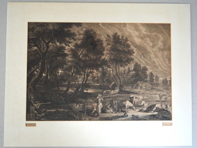 Peter Paul Rubens &amp;quot;Peisaj cu vanator&amp;quot; gravura cca 1638 foto