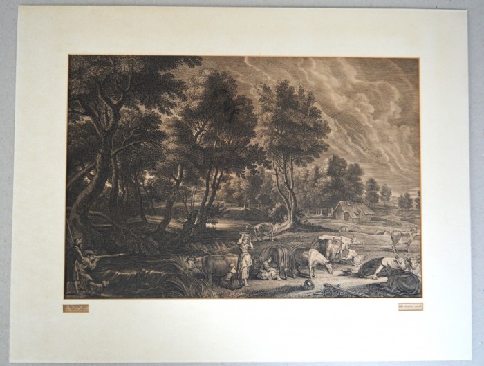 Peter Paul Rubens &quot;Peisaj cu vanator&quot; gravura cca 1638