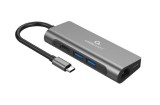 DOCKING Station Gembird universal, 5-in-1, conectare PC USB Type C, USB-C x 1, USB-A 3.1 x 3, porturi video HDMI x 1, PD 100 W, Audio, argintiu, &quot;A-CM