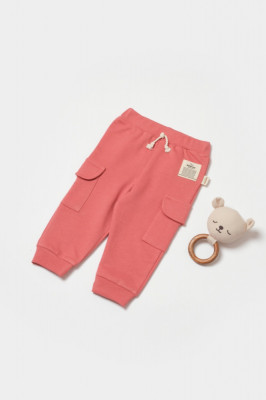 Pantaloni cu buzunare laterale, Two thread, 100%bumbac organic - Rose, BabyCosy (Marime: 9-12 luni) foto