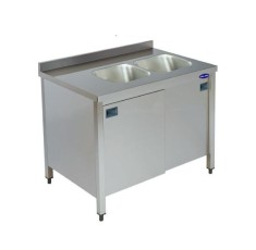 Spalator inox tip dulap 2 cuve dreapta cu picurator 1900*600*850 foto