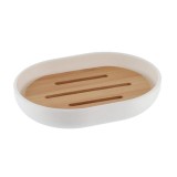 Săpuniera Plastic / Bambus &ndash; Alb