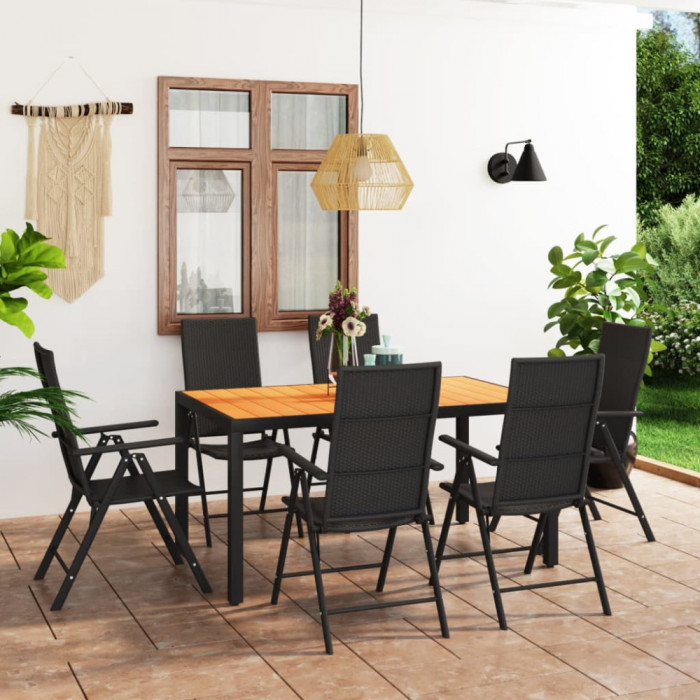 Set mobilier de gradina, 7 piese, negru si maro