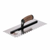 Gletiera inox, intarita, cu zimti 8x8, Premium Silver, 30.5x13 cm x 0.7 mm, maner piele Alcantara, Olejnik