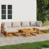 vidaXL Set mobilier grădină, perne gri deschis, 7 piese, lemn masiv 3155297