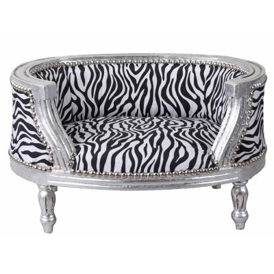 Canapea pentru caine din lemn masiv argintiu cu tapiterie zebra CAT700E22 foto