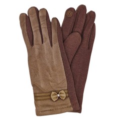 Manusi femei, Onore, bej, textil, marimea universala, model decor bretea cu funda piele ecologica foto