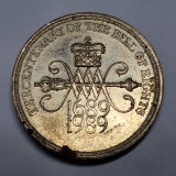 2 Lire 1989 - Monedă comemorativă Regatul Unit - 300 de ani - Declarația drepturilor engleze