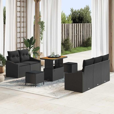 vidaXL Set de canapele pentru grădină 8 pcs Negru 90 x 55 x 71 cm 3364549 foto