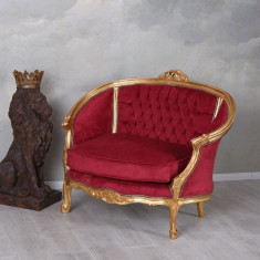 Sofa deosebita din lemn masiv auriu cu tapiterie rosie CAT703A35