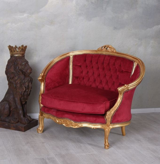 Sofa deosebita din lemn masiv auriu cu tapiterie rosie CAT703A35