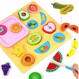Cumpara ieftin Puzzle lemn cu magnet- Fructe de feliat cu tocator, Wooden Toys