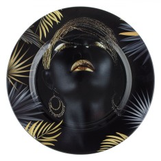 Platou Decorativ, Rotund, Model Fata, Negru, Auriu, 33cm foto
