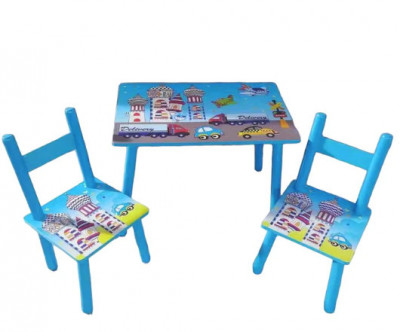 Masa cu 2 scaune pt copii 1-6 ani,Albastru foto
