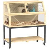 PawHut Cușcă pentru Zwerghamster din lemn cu raft, roți, rampe, sticlă de apă, cuib, v&acirc;rtejuri, 87 x 43 x 101 cm | Aosom Romania
