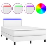 Cumpara ieftin Pat cu arcuri, saltea si LED, alb, 120x200 cm, piele ecologica