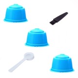 Set 3 Capsule cafea, reutilizabila, reincarcabila, compatibil Dolce Gusto, albastru deschis, cu periuta si
