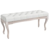 HOMCOM Bancă pentru Capătul Patului cu &Icirc;nveliș Textil Aspect de In, Bancă Capitonată, 110x37x49 cm, Alb Crem | Aosom Romania