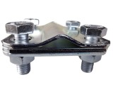 Piesa de legatura 58x58mm in cruce, platbanda (30mm) si conductor O 8-12mm, clema galvanizata (FeZn) cu 4 suruburi M8x25