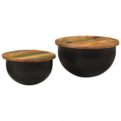 Set măsuțe de cafea, 2 piese, negru, lemn masiv reciclat foto