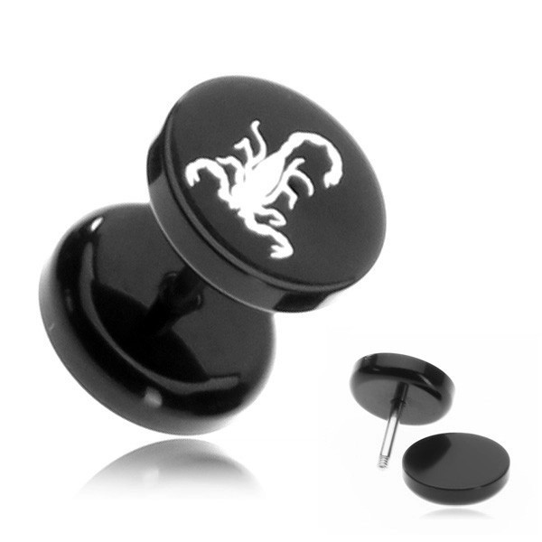 Plug fals din acrilic - scorpion alb pe un fond negru