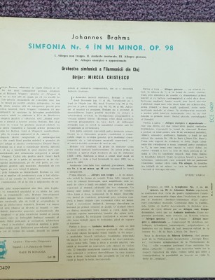 Brahms, Simfonia nr 4 in Mi Minor Op 98, disc vinil foto