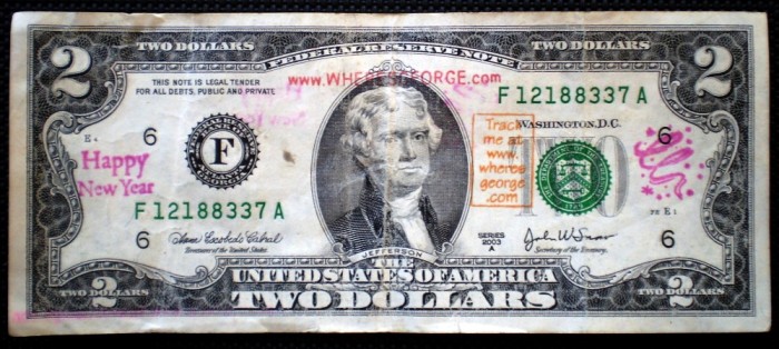 109 USA SUA 2 DOLLARS 2003 WHERESGEORGE HAPPY NEW YEAR SR. 337