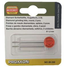 Set biaxuri diamantate cu varf sferic Micromot Proxxon 28230, O1.2 mm, 2 bucati