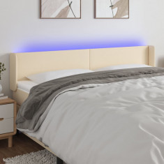 vidaXL Tăblie de pat cu LED, crem, 183x16x78/88 cm, textil foto