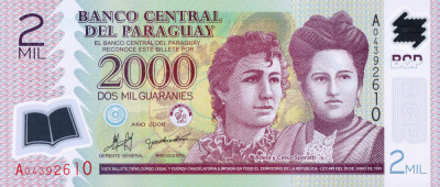 Bancnota Paraguay, 2000 Guaranies 2008-2017, UNC, polimer foto