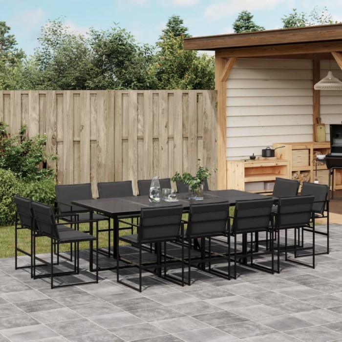 Gossi set mobilier de gradina, 13 piese, cu perne, negru, textilena