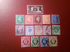 2 Serii Marea Britanie Rege George VI - Incoronarea , 1 val + 14 valori stampilate uzuale
