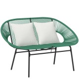 Outsunny Bancă de Grădină 2 Locuri din Răchită PE, Canapea de Exterior cu Perne, Cotiere și Cadru din Oțel, Bancă pentru Terasă și Curte, 132x72x83 cm