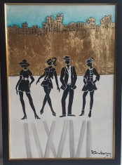 PICTURA pe foita de aur, Tablou nou&quot;Socializare nr.1&quot;, 40x55cm, pictor roman