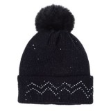Căciulă tricotată neagră cu strass, pompon și căptușeală din imitație de blană pentru femei, CMCLASS