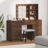 VidaXL Set masă toaletă cu LED, 3 piese, stejar negru, lemn prelucrat