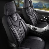 Set Huse Scaune Auto pentru Audi A3 - Panda Toronto, tip Alcantara, cu fermoare pentru bancheta rabatabila, negru, 11 piese