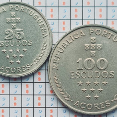 set 2 monede Azore Azores 25, 100 Escudos 1980 - km 43 44 - A032