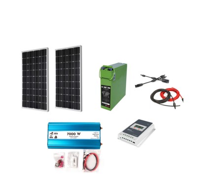 Sistem panouri fotovoltaice Rulota/Cabana 360 W pe 12 V cu invertor 7000 W foto