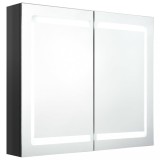 Dulap de baie cu oglinda si LED, negru stralucitor, 80x12x68 cm