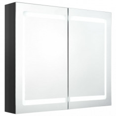 Dulap de baie cu oglindă și LED, negru strălucitor, 80x12x68 cm