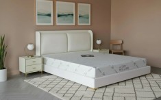 Pat Marvis 180x200 cm Tapitat Catifea Nuanta Crem Somiera Inclusa (cod 8211)