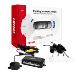 Set senzori de parcare sub camera cu afisaj LCD, albi, 22mm, AMiO, kit senzori auto pentru camera si display LCD, montaj 22mm