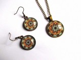 Set bijuterii sticla cu mandala 32595, Set bijuterii handmade