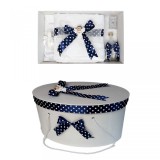 Set trusou botez si cutie trusou, Ingeras, fundita bleumarin cu buline,