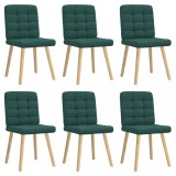 Cumpara ieftin Scaune de bucătărie, 6 buc., verde &icirc;nchis, material textil