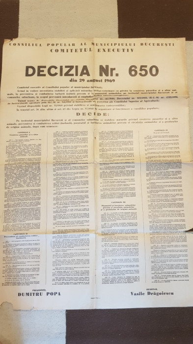 afis consiliul popular al municipiului bucuresti din august 1969
