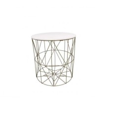 Masa rotunda cu cos depozitare, MDF, baza metalica, auriu si alb, marime L, 40x42.5 cm foto